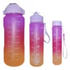 Kit 3 Garrafa Água Academia 2000 900 300ml Squeezes Adesivo - Academia e Escola - com Suporte Celular - Cor Lilás com roda e laranja - Produto Novo