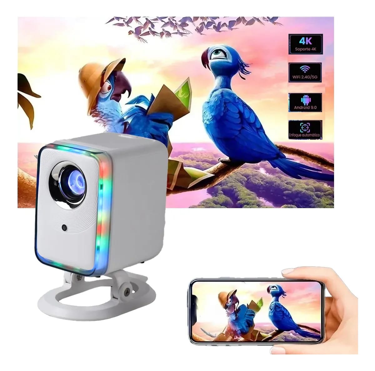 Projetor Portátil G60 Ultra - Android 9 - 1000 Ansi Lúmens – Projetor Ultra-HD 1080p – Foco Eletrônico – Suporte 4k – Home Theater – Wi-Fi 2.4/5G – Cor Cinza – Produto Novo