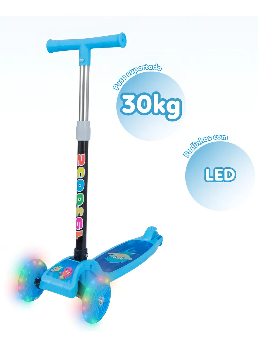 Patinete Infantil 3 Rodas LED Dobrável - Scooter Seguro para Crianças - Cor Azul - Produto Novo