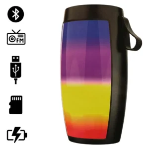 Caixa De Som Bluetooth Com Rádio Fm E Iluminação Led Rgb - Cor Preta e Laranja - Produto Novo
