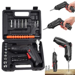 Kit Parafusadeira Doméstica Preta com Maleta - USB Recarregável - Ideal para Uso Doméstico - Cor Preta - Produto Novo
