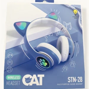 Fone de Ouvido Bluetooth Infantil Orelha de Gatinho com LED - Sem Fio e Divertido - Cor Azul - Produto Novo