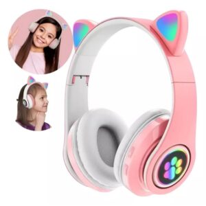 Fone de Ouvido Bluetooth Infantil Orelha de Gatinho com LED - Sem Fio e Divertido - Cor Rosa - Produto Novo